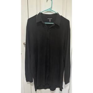 Eileen Fisher Women’s Black Size M Fine Jersey Classic Collar Long Sleeve Shirt